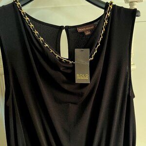 BNWT BOLD ELEMENTS black jumpsuit gold chain neckline (L) POCKETS